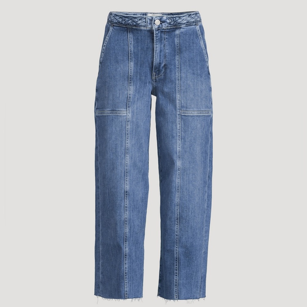 Frame Braided-Hem Wide-Leg Jeans Cropped in Daphne Blue Clean-like new not used